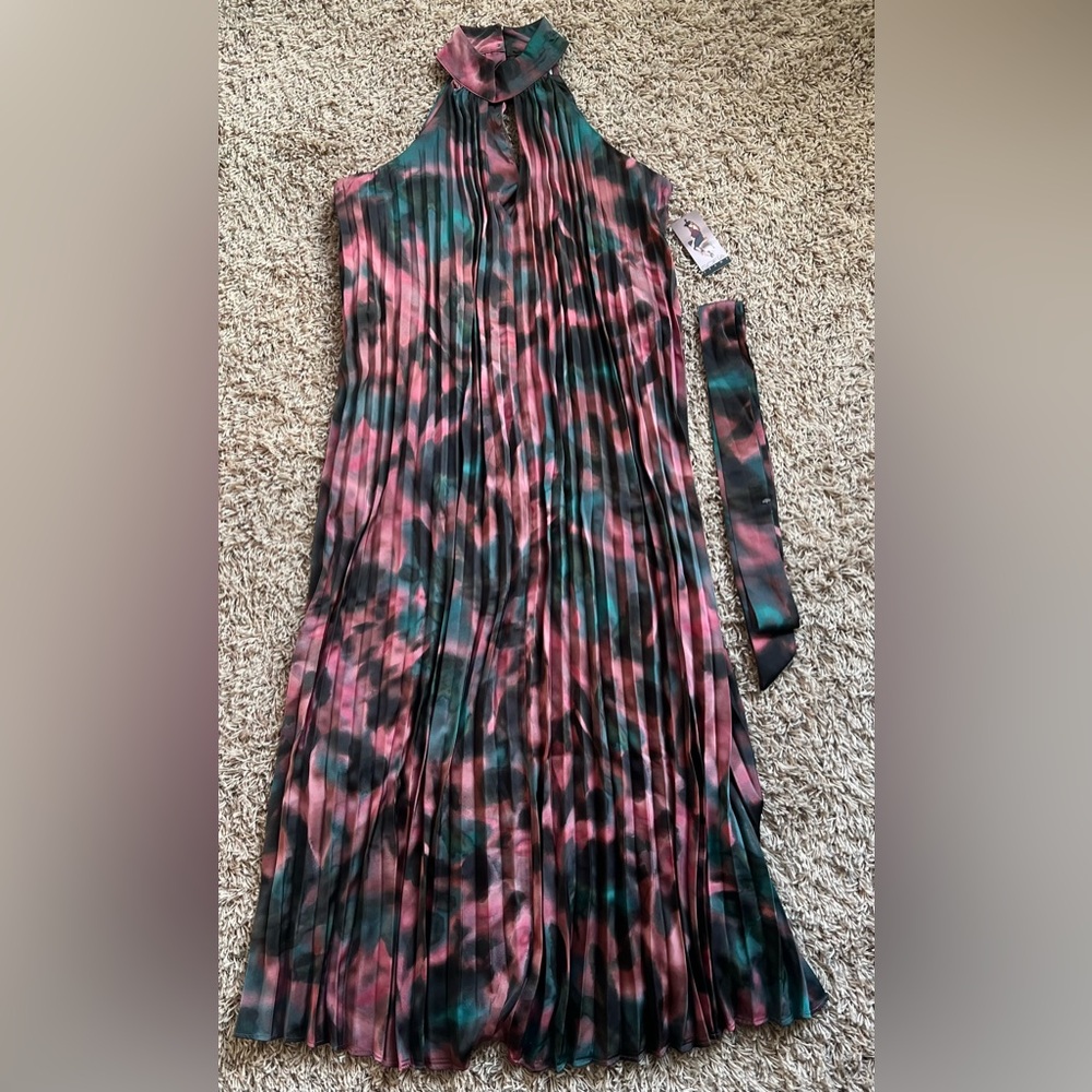 Sofia Vergara Pleated Halter Midi Dress With Belt Mid Calf Length Size: M (8-10)